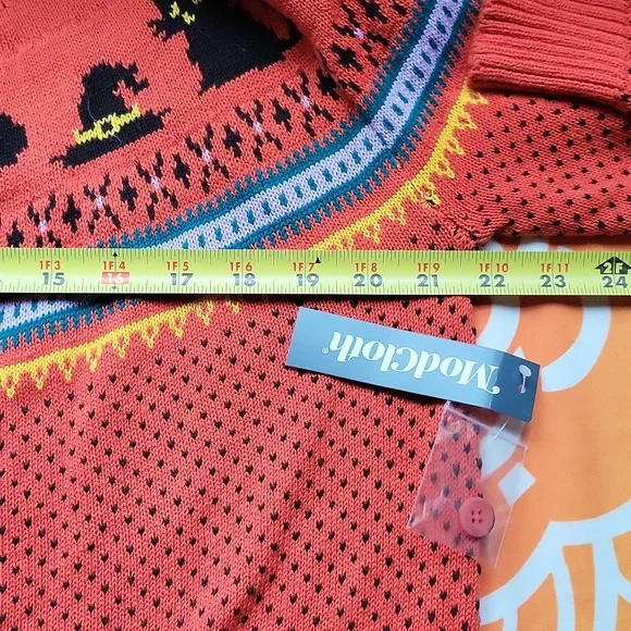 NWT 🐈‍⬛ Witchy cat fair isle cardigan - halloween orange - Picture 10 of 12